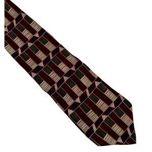Vintage Robert Stock Burgundy Geometric Silk Necktie